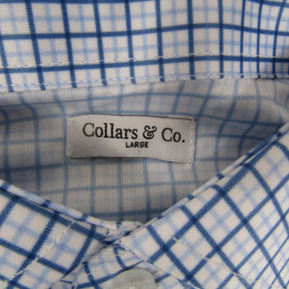 Collars & Co Polo Shirt Mens Large Blue Check Dress Collar Golf Performance - Picture 2 of 7